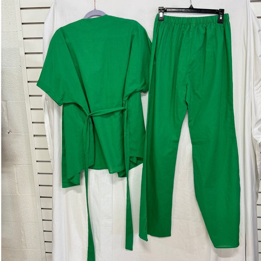 NWT Commense Oversized Belted Top &  Wide Leg Pants Set Green Women's Size S - Picture 4 of 5